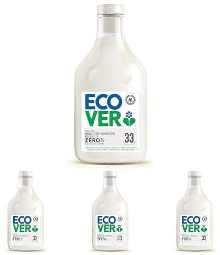 Ecover Zero Sensitive Weichspüler ohne Duft aus Pflanzenbasis für Weiche Wäsche und Leichtes Bügeln (Packung mit 4)