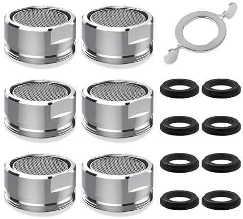 SANGFUN 6 Stück Wasserhahn-Perlator, Spültisch-Hahnsieb, M24 Wasserhahn Perlator, für Küchen und Badarmaturen, inklusive 8 Dichtungen und 1 Chromschlüssel