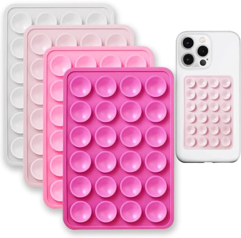 4 Pcs Silicone Suction Phone Case Mount, Hands-Free Strong Grip Holder | Non Slip for Tiktok Selfies Videos, Sticky Mirror Shower Phone Holder Compatible with iPhone and Android (White Pink)