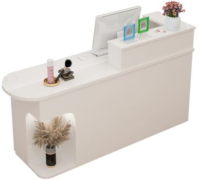 Moderner Empfangstisch mit abschließbaren Schubladen, weißer Holztisch für Einzelhandel, platzsparend, Büro, Empfang, Theke, Schreibtisch (L x B x H): 80 x 49,8 x 104,9 cm