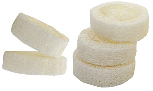 Baluue Esponja Vegetal Loofah para Jabón 5 Piezas 6-7 Cm Natural Transpirable para Baño Hogar Base Porta Jabón Absorbente Fácil Secado