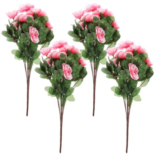 Cabilock 4 Pièces de Rhododendrons Artificiels Roses Réalistes | Plastique et Tissu de Soie, Légers et Solide, Lot Décoratif, pour Composition de Fleur