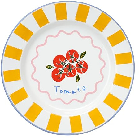 Talking Tables Handmade Enamel Dinner Plate 25cm with Tomato Design - Durable Household Plate, Lightweight for Outdoor Dining, Picnics, Camping, Beach -Summer Tableware Dishwasher Safe