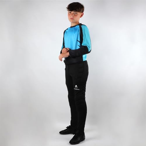 Ho Soccer Ensemble de Gardien de But Kid Keeper Deep-Sea Blue, T-Shirt à Manches Longues avec Rembourrage et Pantalon Long rembourré, Polyester, Unisexe, pour Enfants, Bleu/Noir, Taille 10