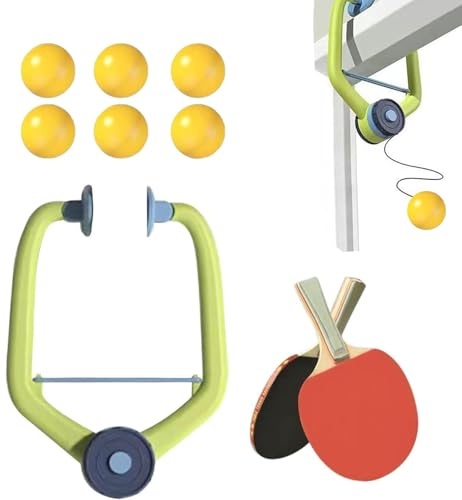 Quixotical Set da Ping-Pong per Porta – Allenatore da Tennis Tavolo Regolabile per Telaio Porta, Ping-Pong Sospeso Portatile da Interno, con Racchette in Legno e Palline per Bambini