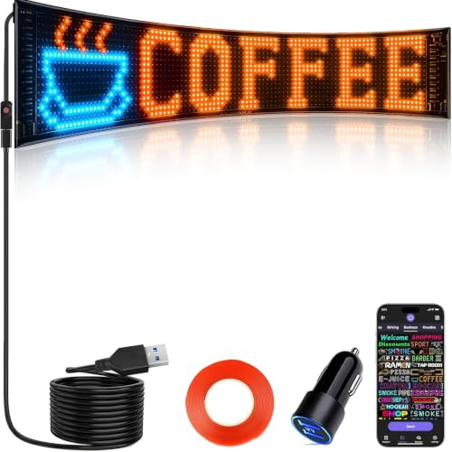 Qnoavve LED-Augen 59 x 12 cm, Flexibles programmierbares lLED Schild mit Bluetooth-App-Steuerung, vollfarbiges Scrolling Led-Display, benutzerdefiniertes Textmuster, Animation