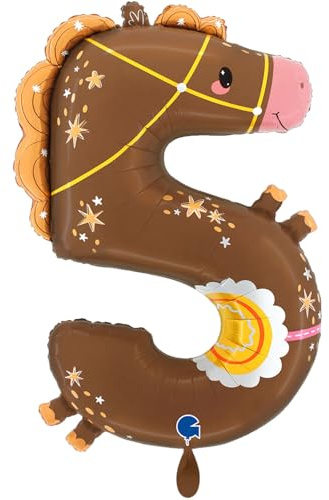 NEU Folienballon Große Zahl mit Tiermotiv, Zahl 5, Pferd, ca. 90cm Höhe