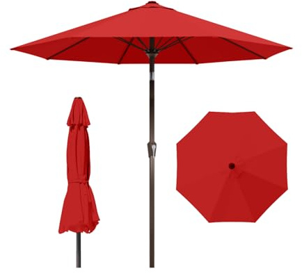 Patio Kingdom 10FT Patio Umbrella Outdoor Market Umbrella with Crank and Tilt, 8 Flexible Fiberglass Ribs, UV-Resistant Waterproof Canopy for Patio, Deck, Garden, Backyard, Red
