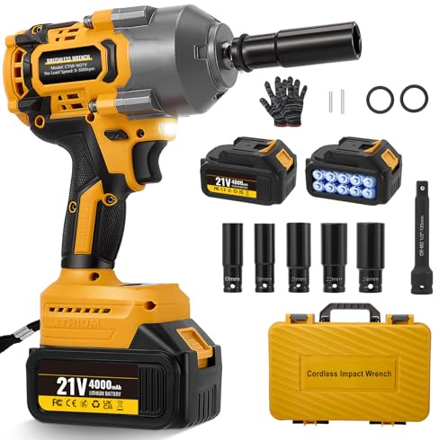 Yapasopu 1200NM 1/2'' pistola de impacto bateria 21V 3000RPM atornillador de impacto 2X 4.0Ah batería llave de impacto de alto par Nivel de 3 velocidades para coches, DIY, autocaravanas,cortacéspedes