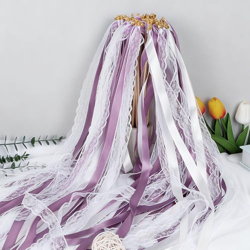 BSTDAYEVER Wedding Wands Zauberstäbe Hochzeit Spalier Glücksstabe Glöckchen | Hochzeit Wiederverwendbar Glücksstab Luftschlangen Lila 30Stk für Geburtstage Partys Feiertagsfeiern Verwendet Weihnachten