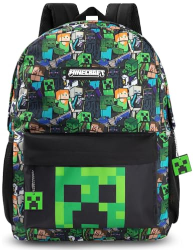MINECRAFT Zaino multicolore Steve & Creeper | Borsa con cerniera e stampa grafica per il ritorno a scuola | Bambini che trasportano libri | Merchandising unisex per bambini