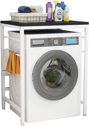 Étagère de rangement pour machine à laver et sèche-linge - Cadre blanc et noir - Idéal pour les chargeurs frontaux