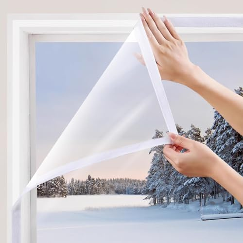 YUJIANHUAA Kit D'isolation Pour Fenêtre,Film Isolant Transparent,Rideau Thermique,Imperméable Coupe-Vent Protection Contre le Froid,pour Salon Chambre,Personnalisé (80cm x 90cm)