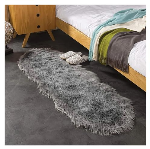 Bettumrandung Teppich Weißer Fuzzy-Teppich, Fellteppiche for Schlafzimmer, Nachttisch, waschbar, flauschiger Bereich, Wohnzimmerteppich, Shag, Kinderzimmer, Bodenmatte, Dekor(Dark Grey,80x180cm)