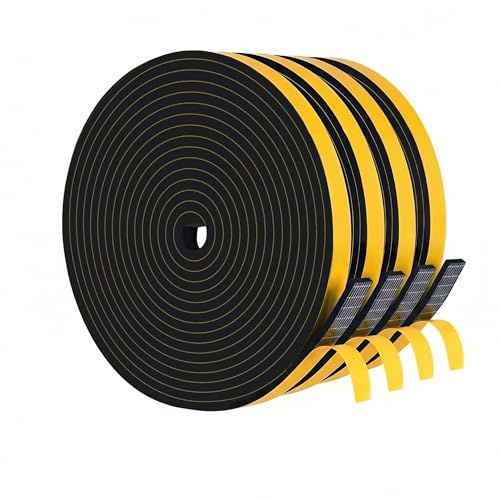 20m EPDM Dichtungsband Selbstklebend,9mm(B) x 2mm(D) Moosgummi Selbstklebend，Dichtungsband zur Isolierung Schalldämmung Wasserdicht von Türrahmen,Fenstern, Möbel und Klimaanlagen(4 Rollen à 5m Länge)