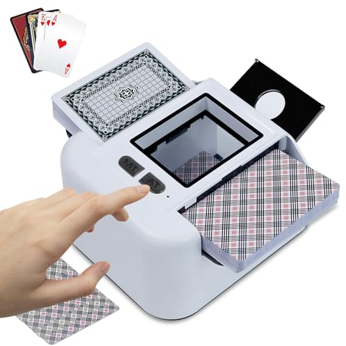 MTEZIZ Kartenmischmaschine Elektrische, Aufladbarer Kartenmischer Zubehör | Kartenmischgerät Elektrisch Kompakt Schnell für 2 Kartensätze, Card Shuffler Machine für UNO, Texas, Blackjack, Automatischer