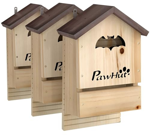 PawHut Lot de 3 Nichoirs Chauve Souris en Bois abri à Chauves-Souris Facile d'accès et de Repos, Facile à Suspendre, 21,5 x 11,5 x 34 cm Effet Bois Naturel