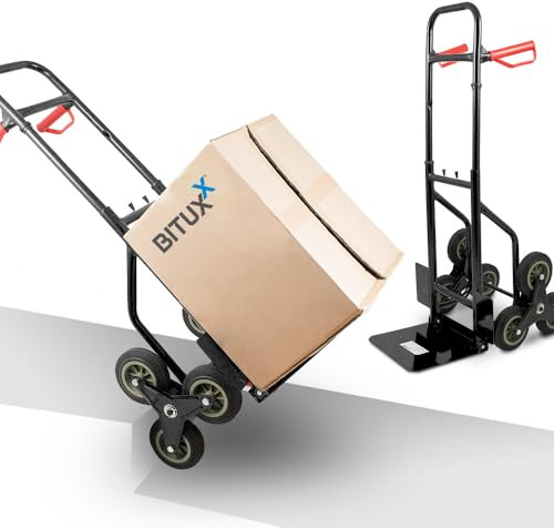 BITUXX Karre Treppenkarre Sackkarre Treppe Treppensackkarre 200kg Treppensteiger Stapelkarre Klappbar Hartreifen Schwarz