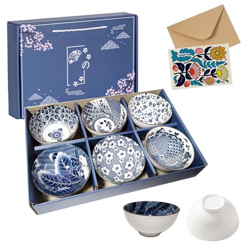 Set of 6 Ceramic Serving Bowls, Gift-Ready with Greeting Card, 10 oz/4.6in | Microwave, Oven, Dishwasher Safe, Diamond-textured Non-slip Grip, Stackable, Small Bowls for Dessert Cereal Snacks Nibble