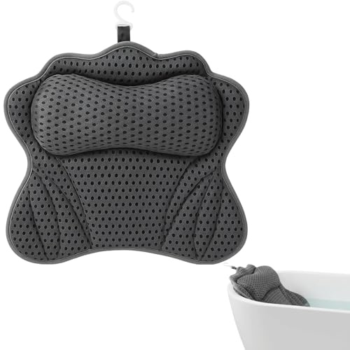 Cuscino per vasca da bagno, cuscino cervicale, accessorio da bagno, a forma di farfalla, colore grigio, confezione sottovuoto, cuscino per il relax per vasca da bagno, cuscino ergonomico da bagno con
