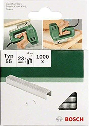Bosch 1000x Klammer Typ 55 (Textilien/Gewebe, Teppich, Akustikplatten, Rasenteppich, 6 x 1.08 x 23 mm, Zubehör Tacker)
