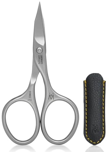 GERMANIKURE Nail and Cuticle Scissors - FINOX Stainless Steel Professional nail scissors for nail tips - nail scissors curved Manicure Tools in Leather Case - Ethically Made in Solingen Germany - 4702