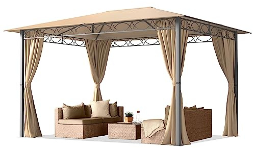 Pavillon de Jardin 3x4 m Pavillon Premium imperméable Tente de Jardin 4 côtés bâche de Toit env. 220 g/m² Tente de réception Taupe