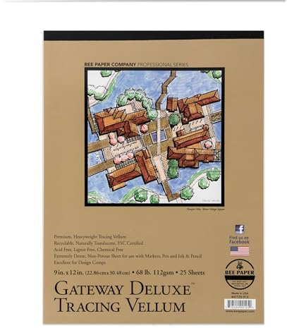 Bee Paper - 9x 12 Gateway Deluxe Tracing Vellum Paper Pad, 25 Sheets