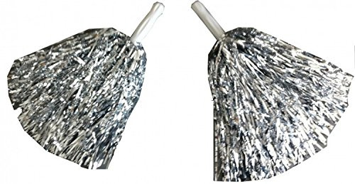 1 Paar Cheerleader Pom Poms Tanzwedel Puschel Tanzpuschel Wedel Pompoms in chrom / silber NEU