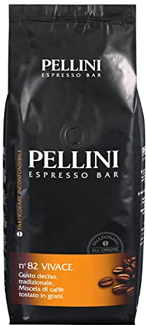 Pellini N.82 Vivace, Caffè in Grani per Espresso 1 kg, Miscela Classica Arabica e Robusta dal Gusto Deciso e Bilanciato, Caffè in Chicchi a Tostatura Media