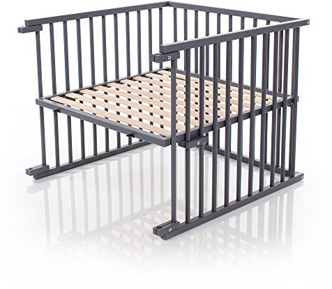 babybay Kinderbett Umbausatz für Beistellbetten stufenlos verstellbar passend für Modell Original Beistellbett / Babybett Größe: 132 cm x 81 cm aus massivem Buchenholz, schiefergrau lackiert