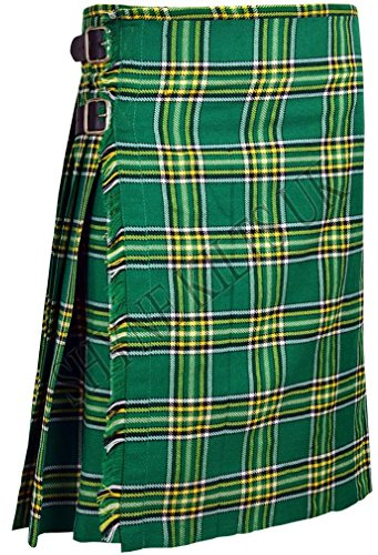 Irish National - Falda escocesa para hombre de 5 yardas de tartán de 13 oz Highland Casual Kilt Verde/Blanco/Amarillo 34W