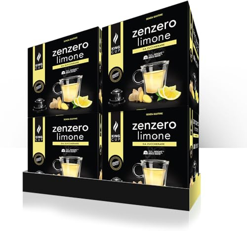 King Cup - 4 Confezioni da 10 Capsule di Zenzero e Limone da Zuccherare, 40 Capsule 100% Compatibili con Sistema Nescafè Dolce Gusto di Bevanda al Gusto di Zenzero e Limone, Senza Glutine e Lattosio