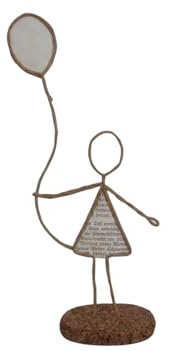 Buchfaltkunst Seidl Drahtfigur mit Luftballon, als Geschenk, z.B. zu Weihnachten/Geburtstag, oder als Dekoration, mit Ballon ca. 21 cm hoch