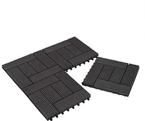 Laneetal WPC Fliesen 11er Set für 1 m², Balkonfliesen 30x30 cm, Terrassenfliesen Klicksystem, Klickfliesen Terrasse Balkon, Bodenfliesen Bodenbelag für außen, Anthrazit