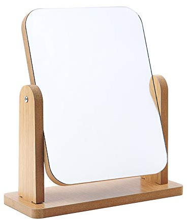 Hosoncovy Miroir de maquillage de table rotatif à 360 degrés en bois avec support - Miroir rectangulaire transparent sur pied