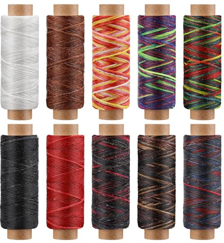 10 Pcs Waxed Thread for Leather Sewing Leather Thread Upholstery Thread | 550 Yards Leather Waxed Thread for Book Binding Thread for Beginners Stitching Bookbinding Bracelets Making