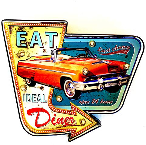 Retro-Schild, beleuchtet, Café, Vintage Metallschild, Handwerk, Zubehör für Zuhause (Diner)