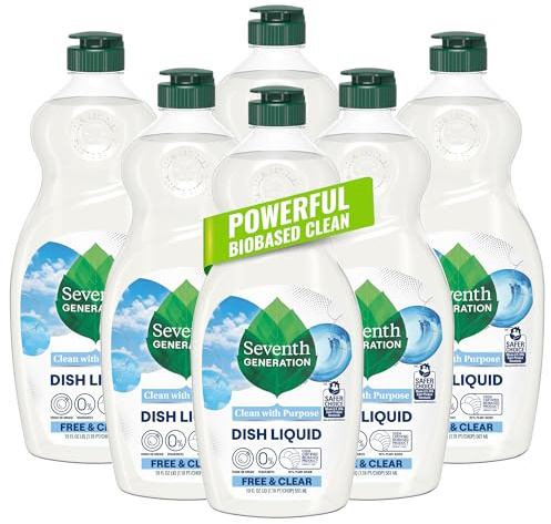 Seventh Generation Dish Liquid Soap Free & Clear liquid soap Pack of 6 Dishwashing Soap Dish Soap for sensitive skin 19 oz