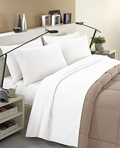Banzaii Juego de Sábanas y Funda de Almohada de Franela 100% Algodón Cama 90x200 cm Blanco