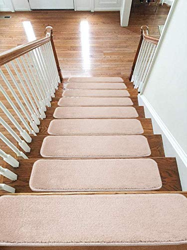 Emmahome - Tappeti/tappeti antiscivolo per scale, lavabili in lavatrice, 22 x 67 cm, spessore 11 mm, colore: Beige, 13 pezzi