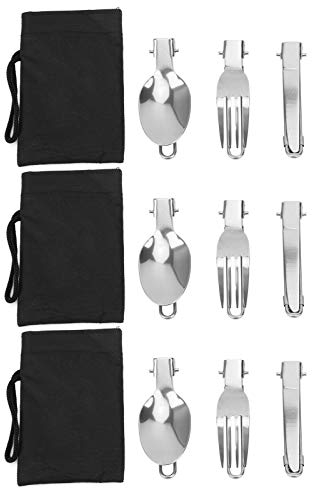 Vbestlife 3 in 1 Edelstahl Camping Utensil Set, 3 Set tragbare Faltpicknick Abendessen Essen Besteck Essen