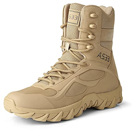 Herren Military Stiefel Wüste Armee Combat Patrol Tactical Einsatzstiefel mit Reissverschluss Leder Jungle Army Stiefel ​ ​Wandern Bergsteigen Offroad Angeln Jagen