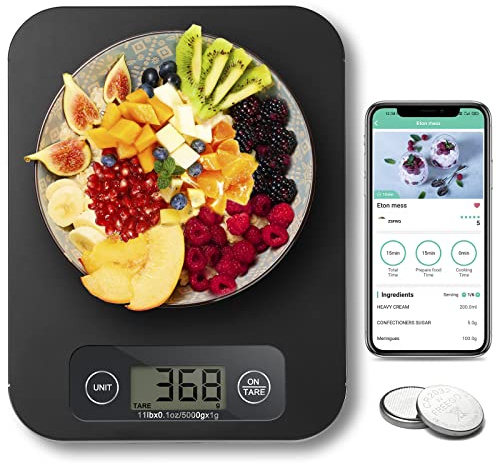 URAMAZ Food Scale with Nutritional Calculator, Digital Food Scales for Kitchen Scale Grams and Ounces, Smart Food Weight Scale for Weight Loss, 20 Nutrients Tracking, Diet, Calories, Meal Prep, 11lb