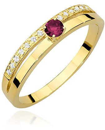Doppelter Damen Gold Verlobungsring mit Rubin 0.15Ct und Diamanten, 14 Karat Gold (585) | Goldring inklusive Box | Goldring für Frau (Rubin, 54 (17.2))