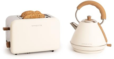 CREATE/PACK TOAST RETRO + KETTLE RETRO L/Toaster Cremeweiß mit Wasserkocher Cremeweiß/Wasserkocher 1,7L