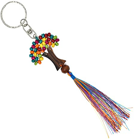 BDM Portachiavi Albero della Vita in Legno a Forma di Albero con Perline di Vari Colori Che formano Le Foglie con Un Anello.