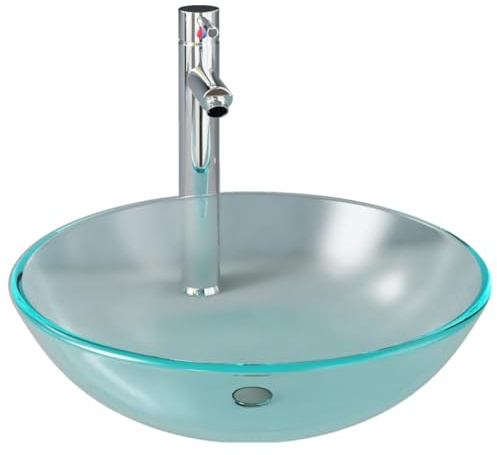Lavabo de bain avec robinet et drain à poussoir Verre trempé