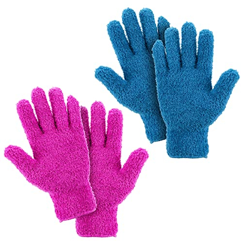2 Pairs Microfiber Dusting Gloves Cleaning Gloves Flexible No Shedding Microfiber Dust Cleaning Glove Wipes, Dust Gloves for Cleaning Furniture, Lamp and Hard-to-Reach Corner Gap