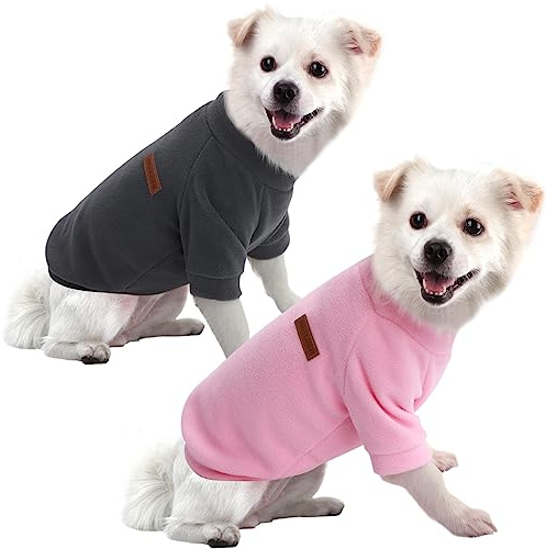 HuaLiSiJi Hund Hoodies Hundtröja Fleece Hundtröja för Chihuahua, Fleece Inuti, Mjuk Mysig, Levande Färg Lätt Att ta på och av (2st Grå+Rosa, M)